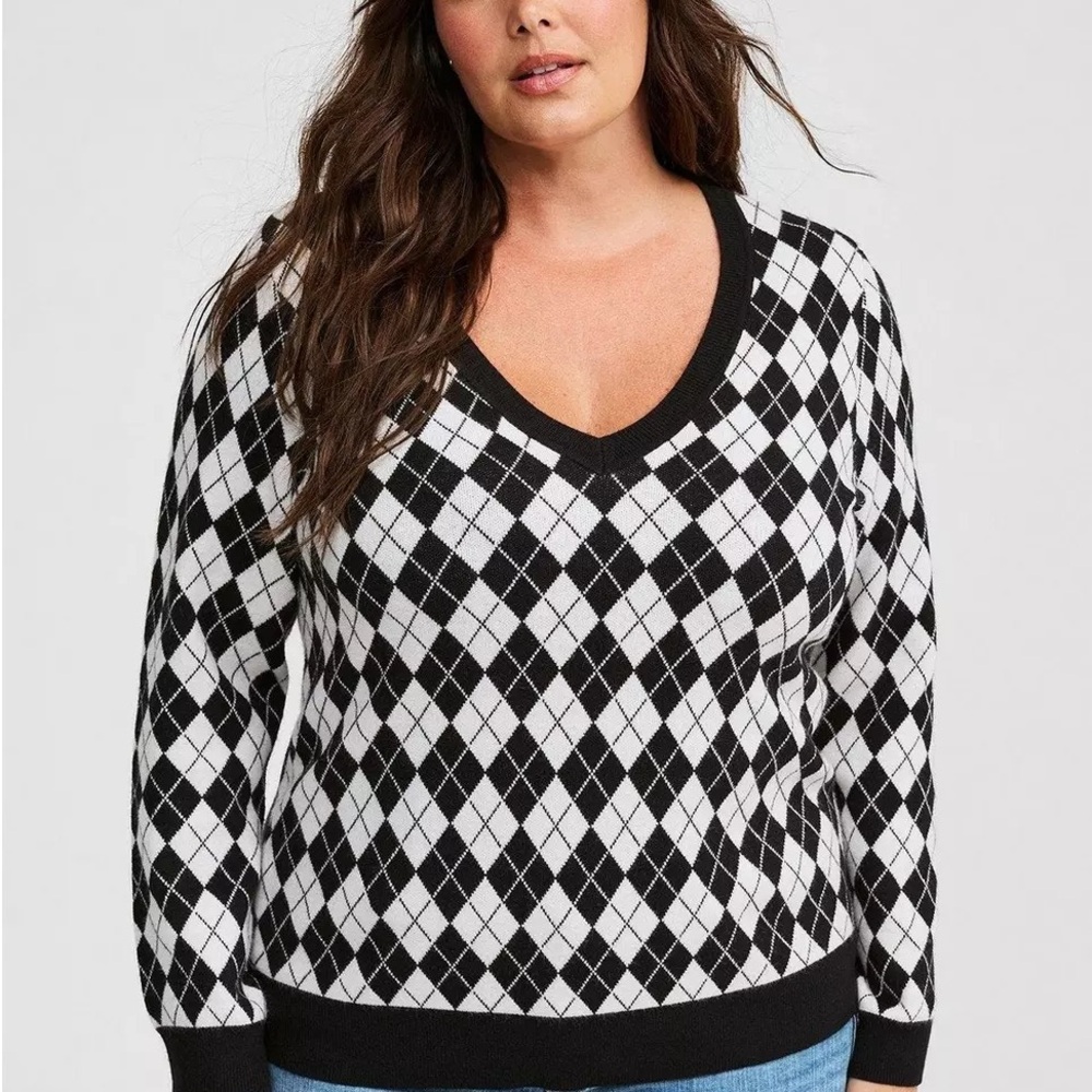 Torrid Black and White Argyle Sweater